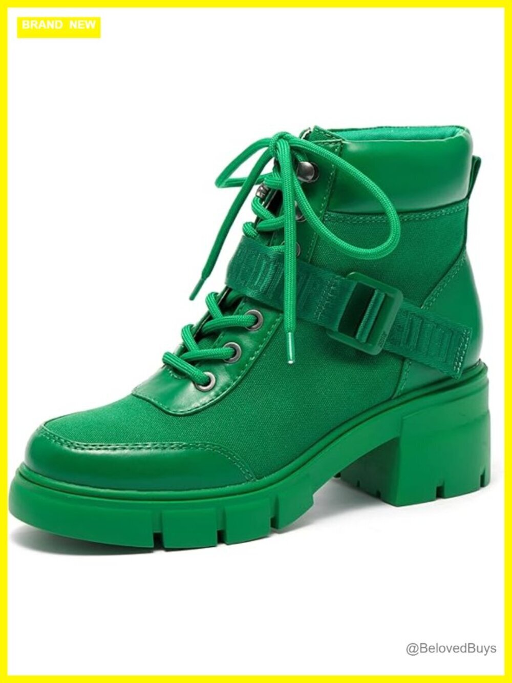 Canvas and PU Leather Combat Boots with Lug Sole Lace Up Ankle Boots